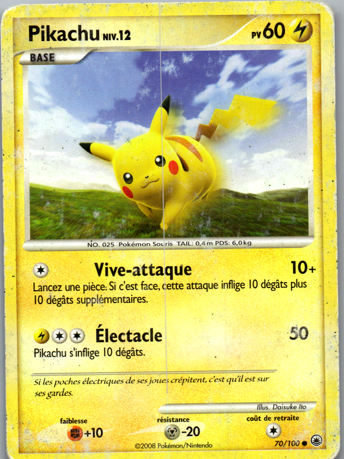 Pikachu Niv.12 (70/100) Non-Holo Aube Majestueuse (Played)