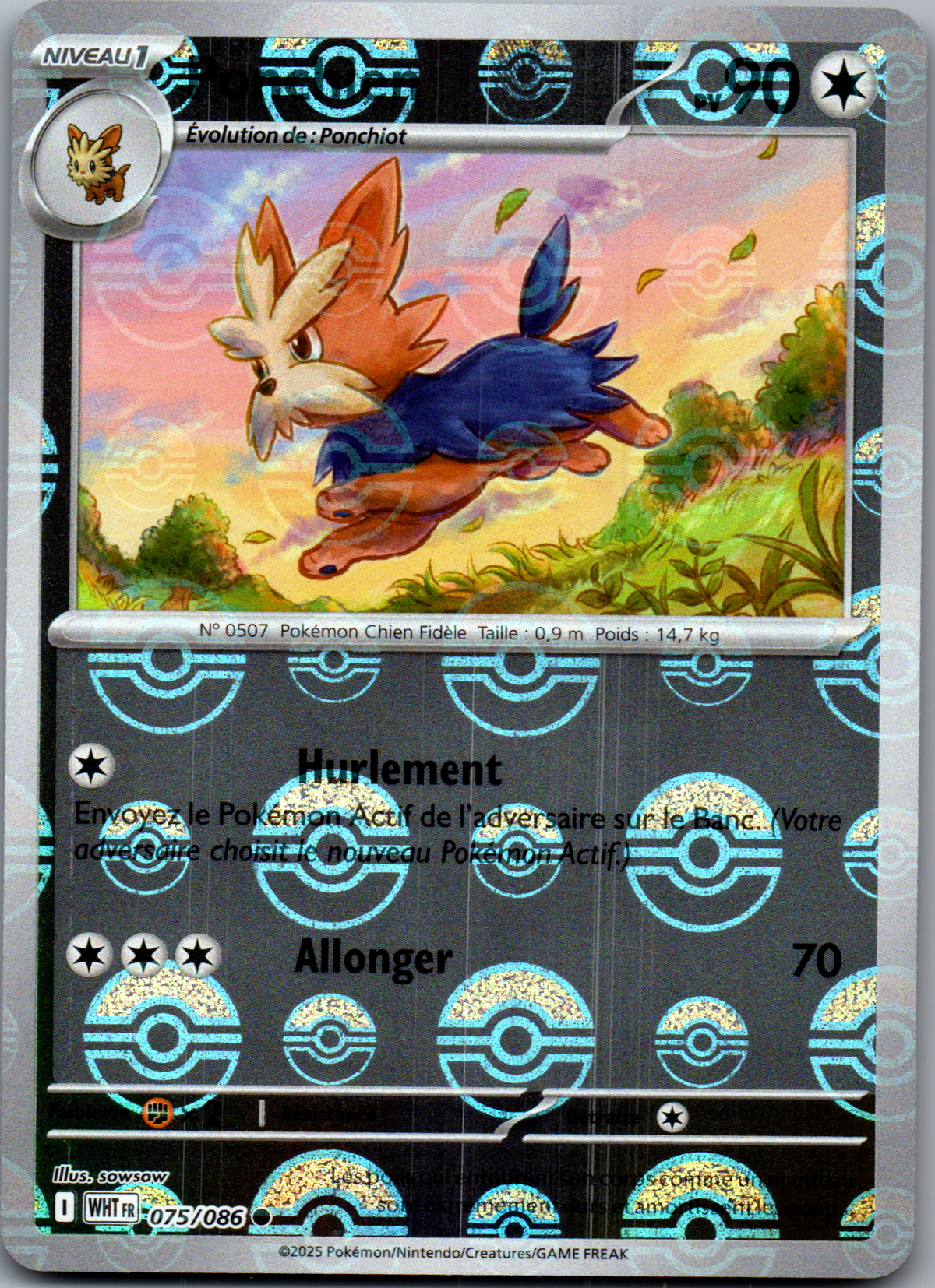 Ponchiot 075/086 Reverse Pokéball Flamme Blanche FR Near Mint