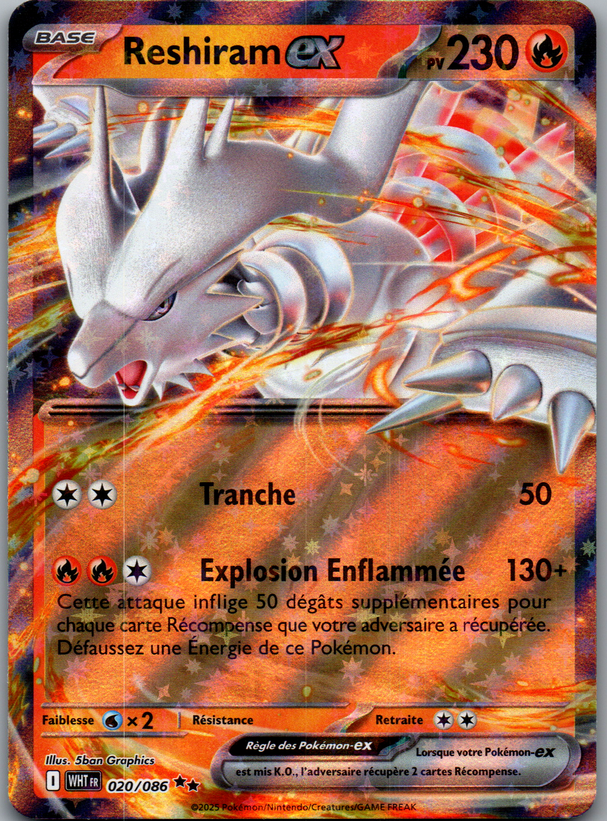 Reshiram ex 020/086 Double Rare Holo Flamme Blanche FR Near Mint