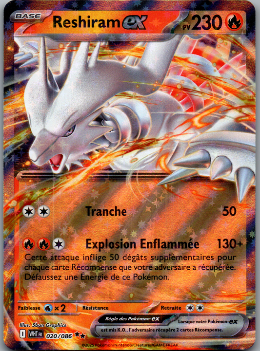 Reshiram ex 020/086 Double Rare Holo Flamme Blanche FR Near Mint