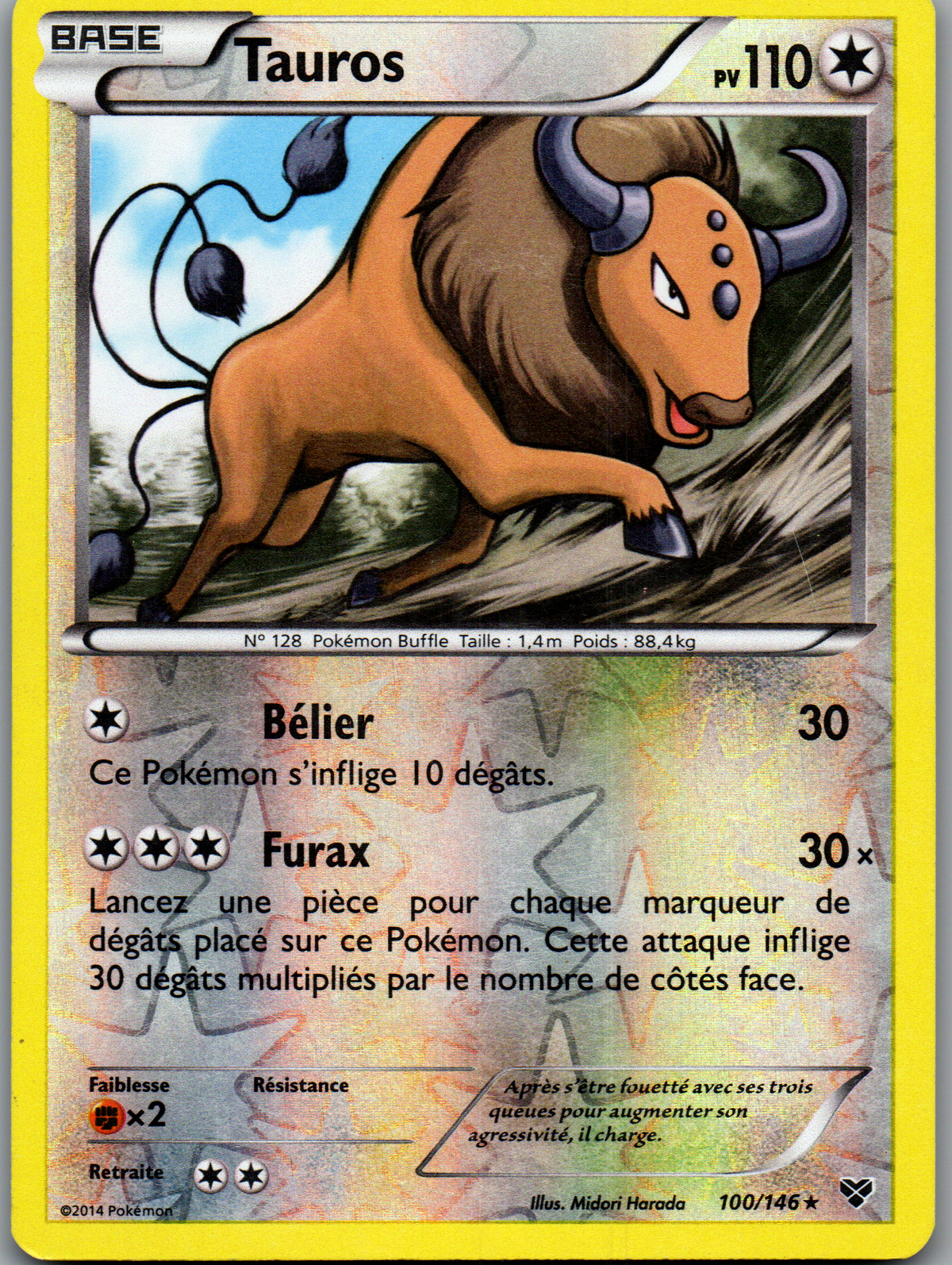 Tauros 100/146 Rare Reverse XY FR Excellent