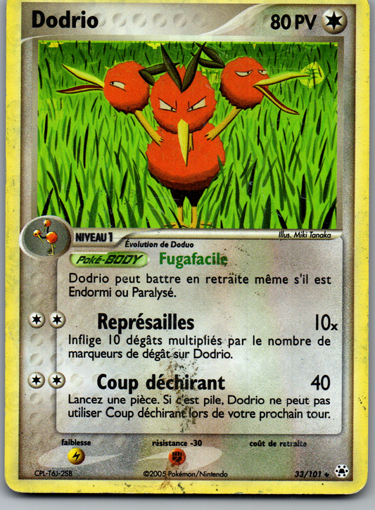 Dodrio 33/101 Non Holo français, recto avec marques d’usure importantes