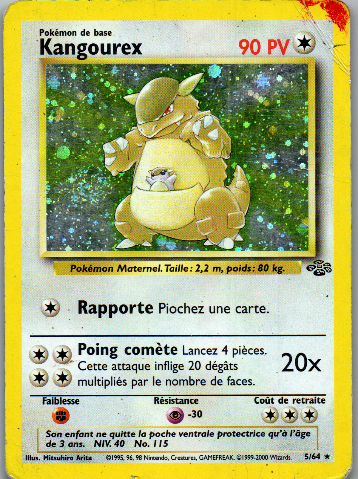 Kangourex 5/64 Jungle Holo français, recto fortement endommagé