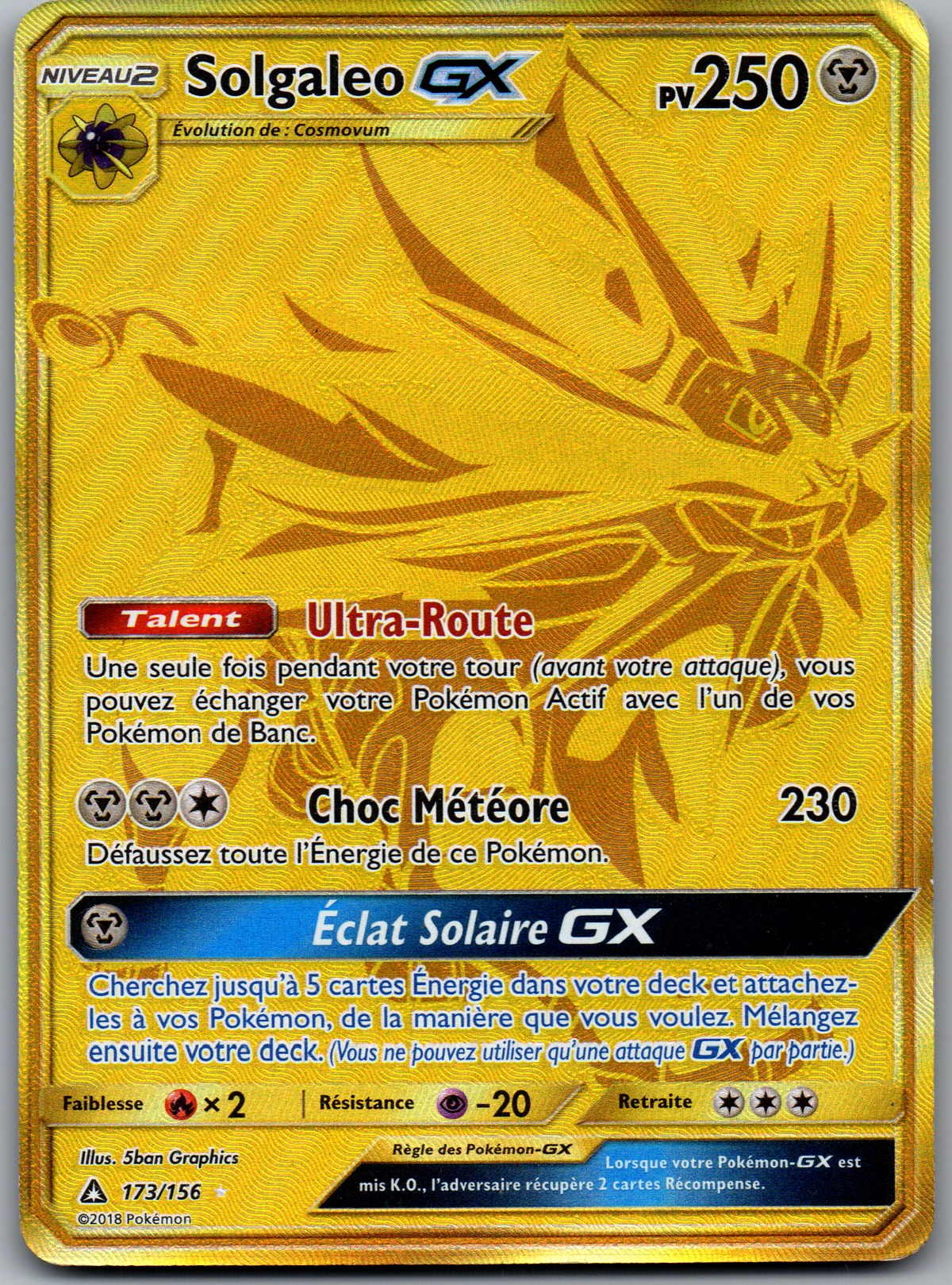 Solgaleo-GX Gold Secret Rare (Ultra-Prisme 173/156) (Excellent)